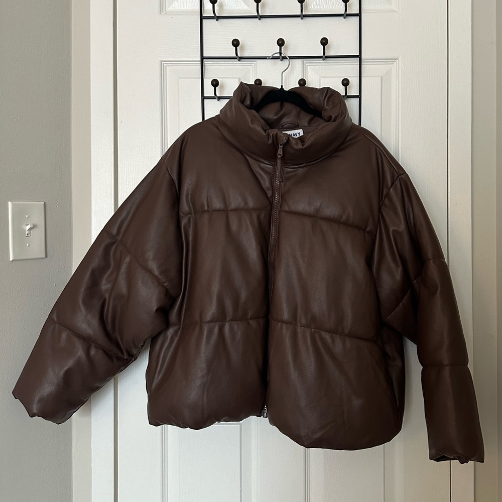 Brown “leather” puffer jacket
